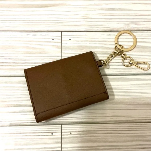 Brown Leather Card Holer with Gold Keychain Accents - Picture 2 of 5